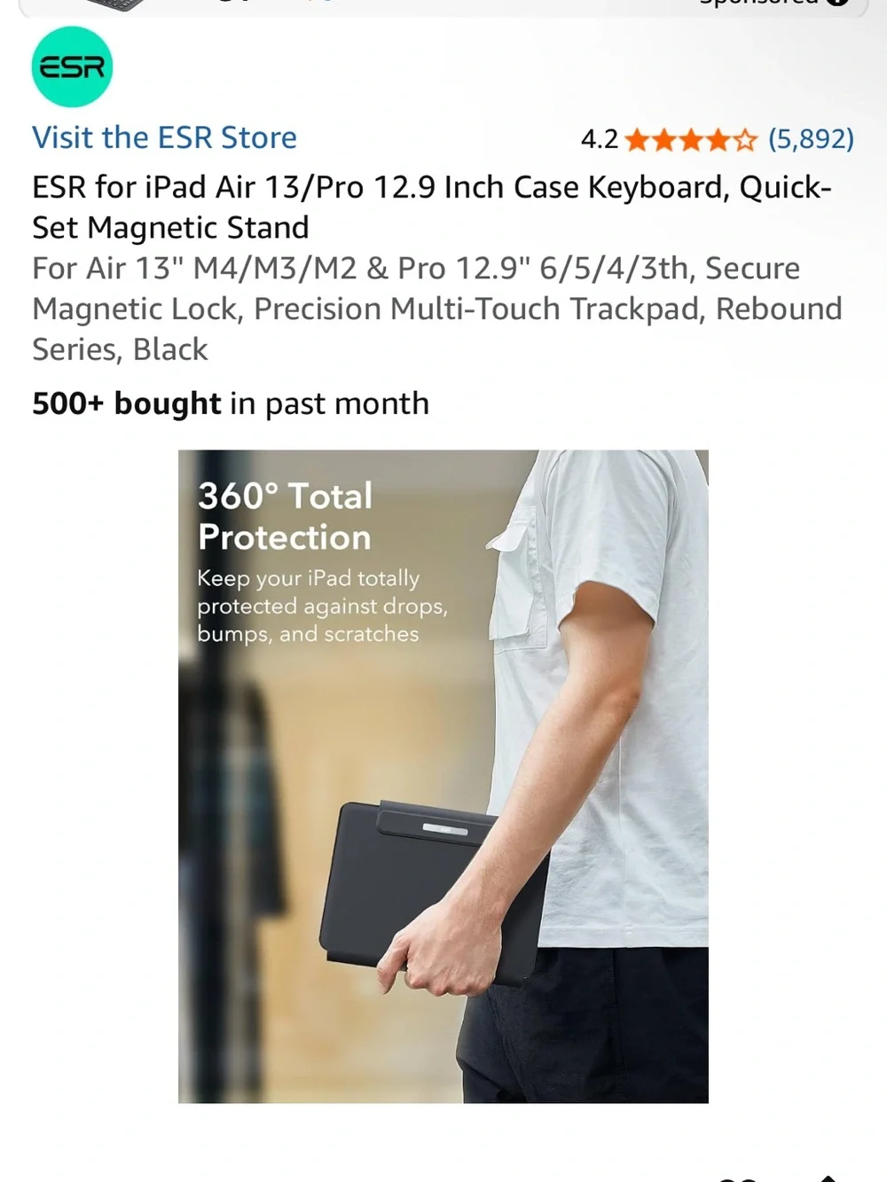 NIB ESR for iPad Air 13/Pro 12.9 Inch Case Keyboard, Quick-set Magnetic Stand